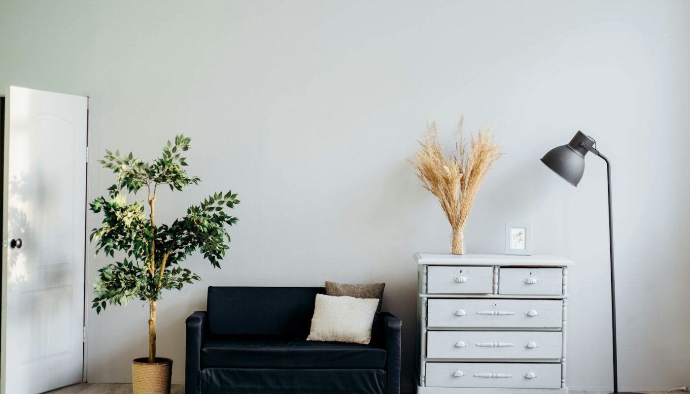 dresser beside sofa