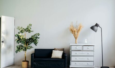dresser beside sofa