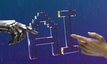 two hands touching each other in front of a blue background